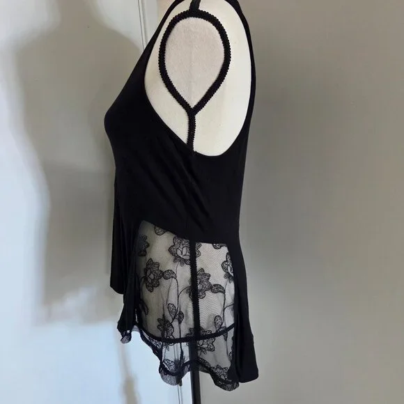 Frenchi Black Tank Top Juniors Medium Sleeveless Lace Peplum Dressy Womens - Picture 6 of 9